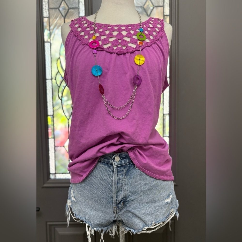 Fashion Bug Sleeveless with Crochet Detail Top Size 1X